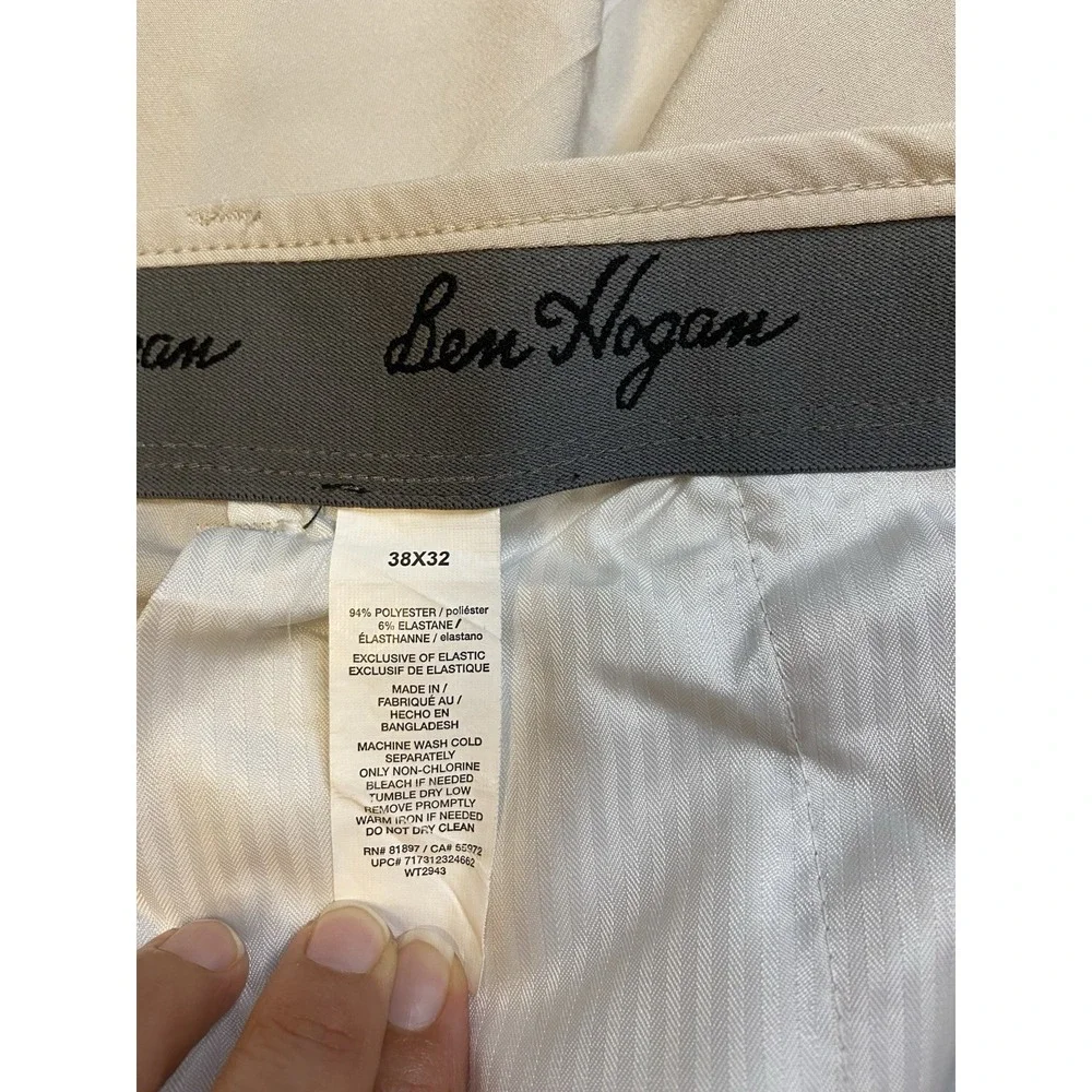 Ben‎ Hogan Performance Golf Pants Mens 38x32 Khaki Tan Stretch Flat Front WT2943